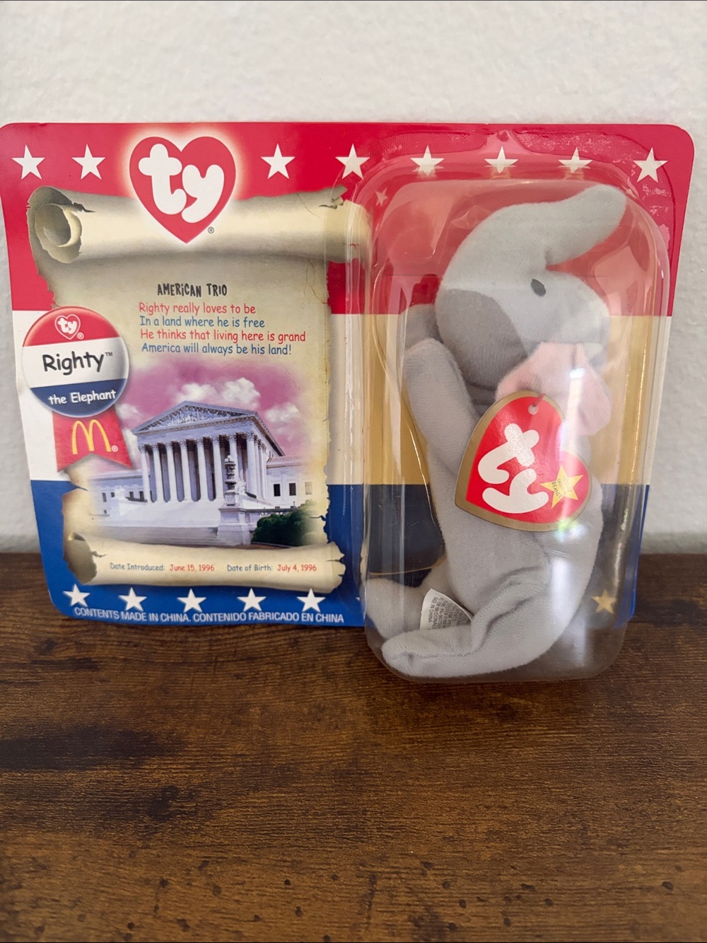 Vintage 2000 McDonald's Ty‎ Righty the Elephant American Trio Set in pkg SEALED